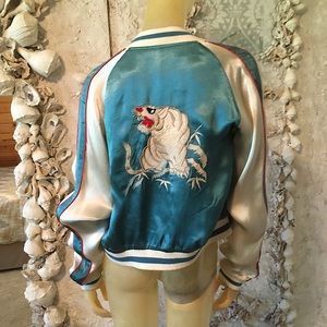 Seven 7 Satin Baseball Jacket w Embroidered Tiger